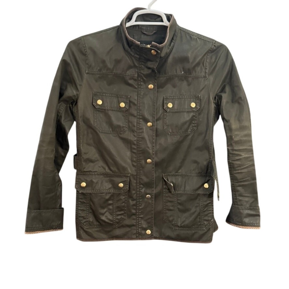 J.Crew Field Mechanic Jacket Olive Green Waxed Cotton Utility Coat TM 05365